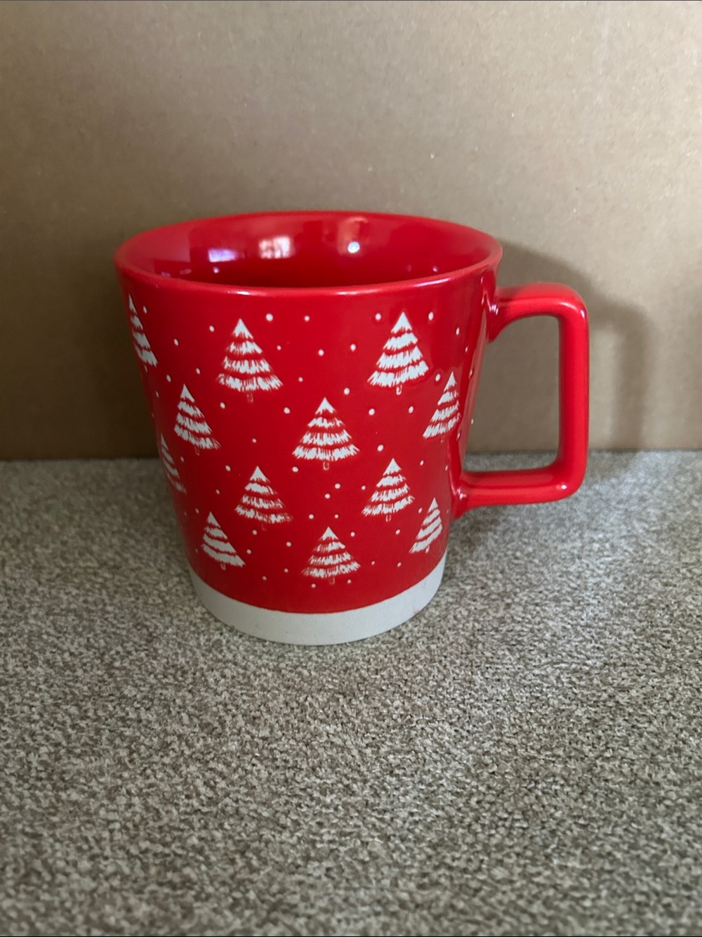 Festive Red Ceramic Mug with White Tree Motif - Unbranded